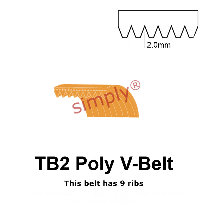 TB2-327 Megadyne Megarib Polyurethane Poly V-Belt 327mm/12.9 inch Length - 9 Ribs - Allow 2-3 Days
