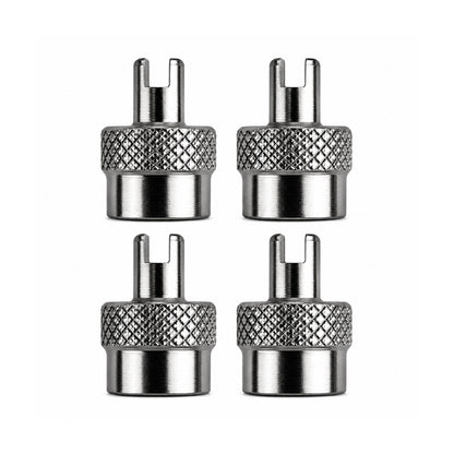Pack of 4 Key Metal Schrader Valve Caps Valve Removal Tool Built Into Each Cap