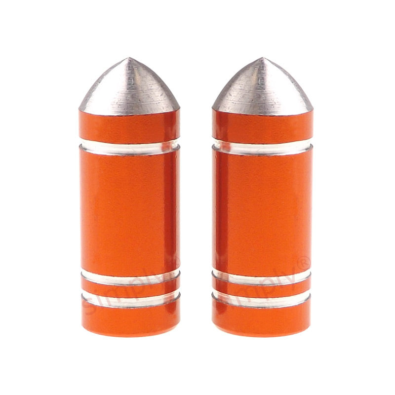 Pack of 2 Orange Bullet Valve Caps Schrader Type