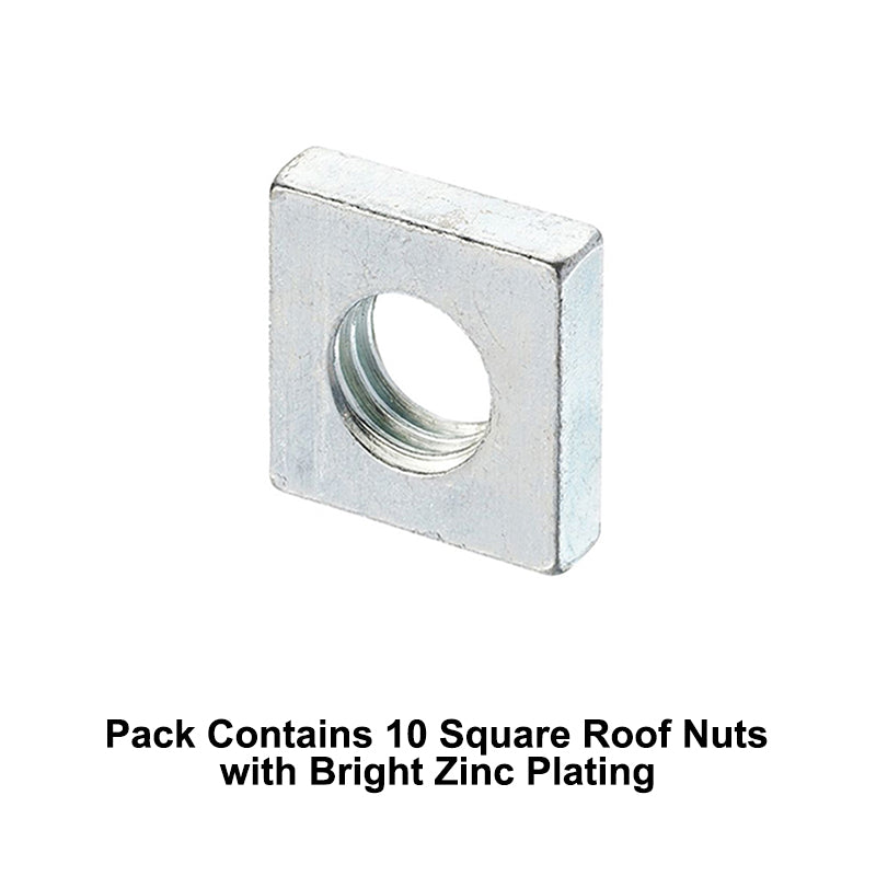 Unifix M10x17 - Class 6 Steel Square Roofing Nut ANSI/ASME B18.2.2 with 1.5mm Pitch and Bright Zinc Plated Finish