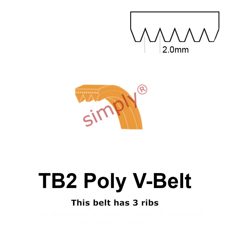 TB2-1186 Megadyne Megarib Polyurethane Poly V-Belt 1186mm/46.7 inch Length - 3 Ribs - Allow 2-3 Days