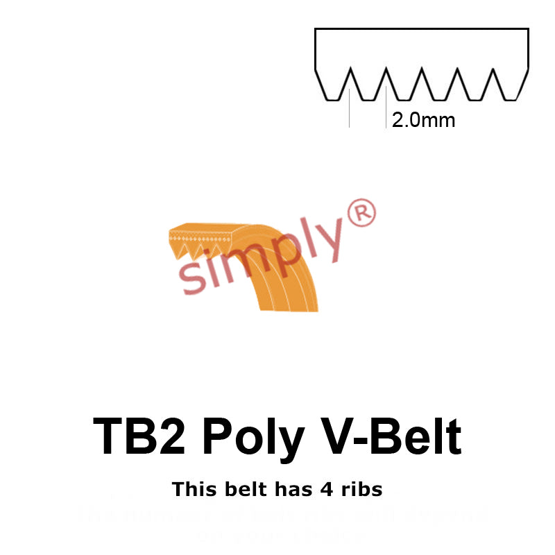 TB2-248 Megadyne Megarib Polyurethane Poly V-Belt 248mm/9.8 inch Length - 4 Ribs
