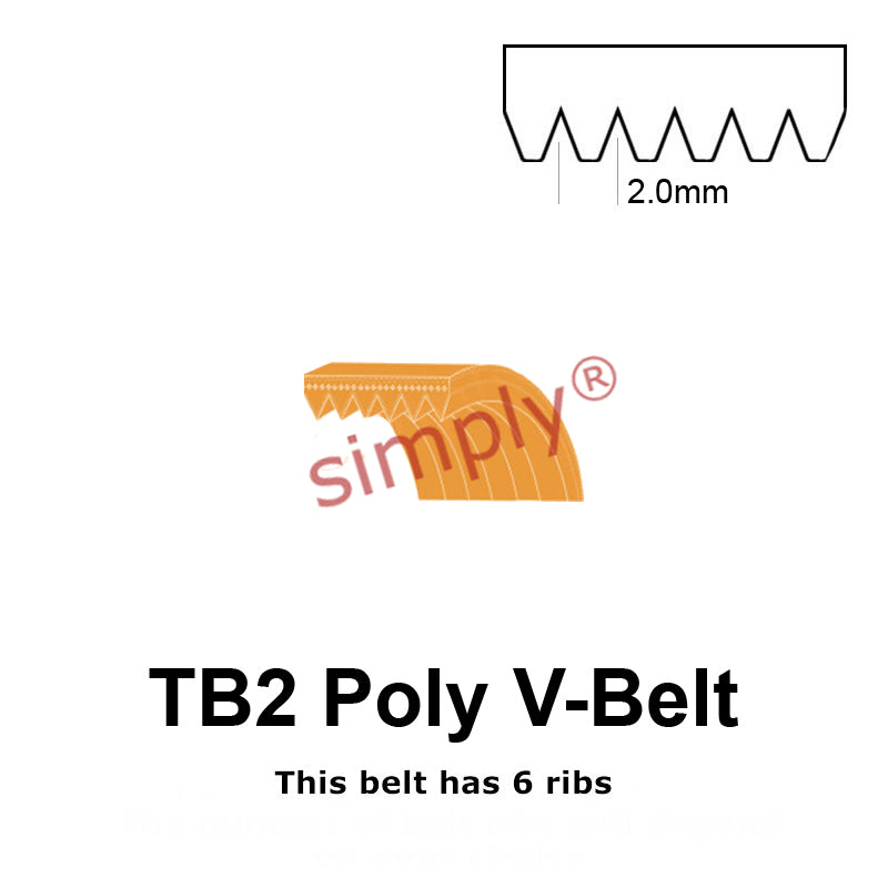 TB2-345 Megadyne Megarib Polyurethane Poly V-Belt 345mm/13.6 inch Length - 6 Ribs