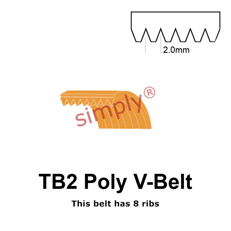 TB2-327 Megadyne Megarib Polyurethane Poly V-Belt 327mm/12.9 inch Length - 8 Ribs - Allow 2-3 Days