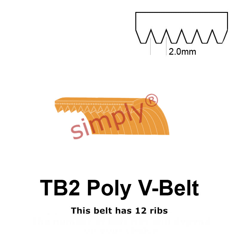 TB2-400 Megadyne Megarib Polyurethane Poly V-Belt 400mm/15.7 inch Length - 12 Ribs - Allow 2-3 Days