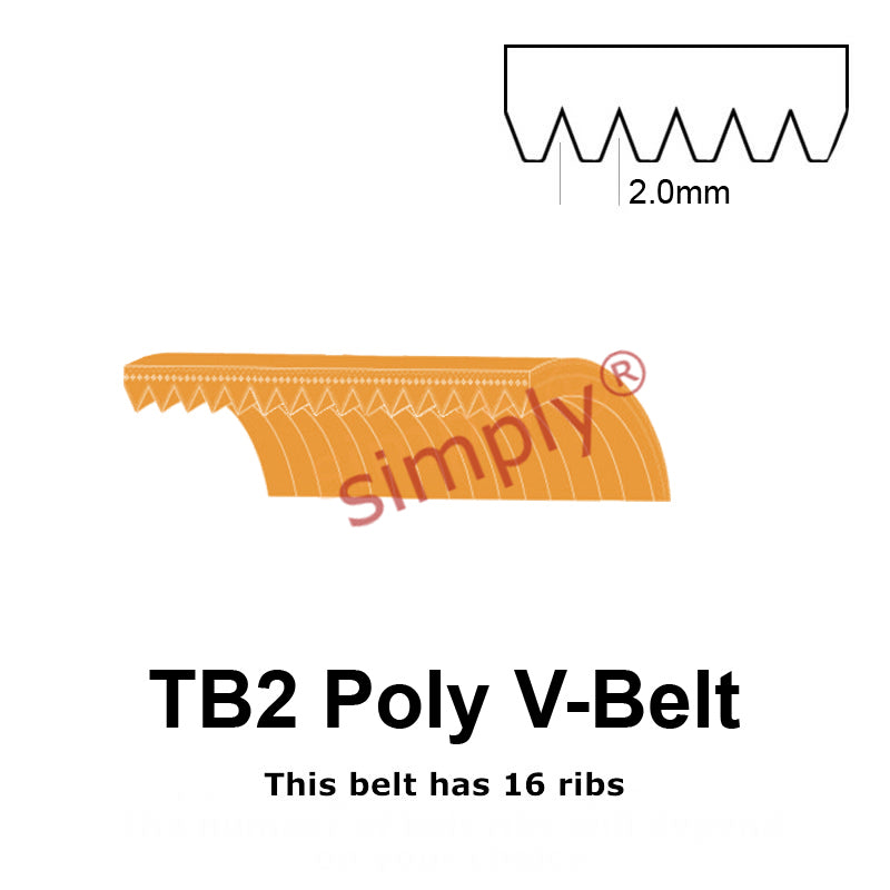 TB2-345 Megadyne Megarib Polyurethane Poly V-Belt 345mm/13.6 inch Length - 16 Ribs - Allow 2-3 Days