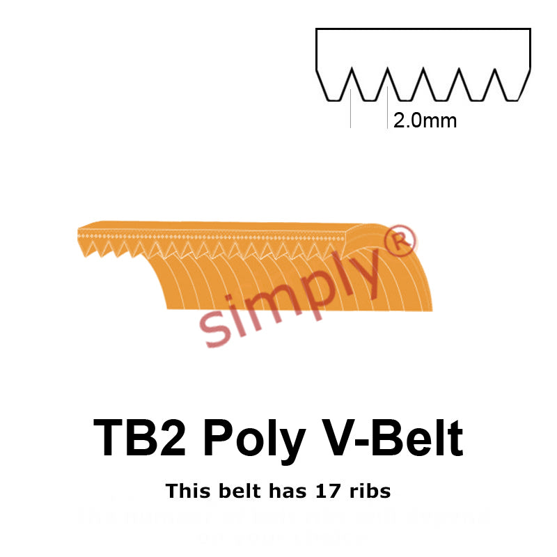 TB2-327 Megadyne Megarib Polyurethane Poly V-Belt 327mm/12.9 inch Length - 17 Ribs - Allow 2-3 Days