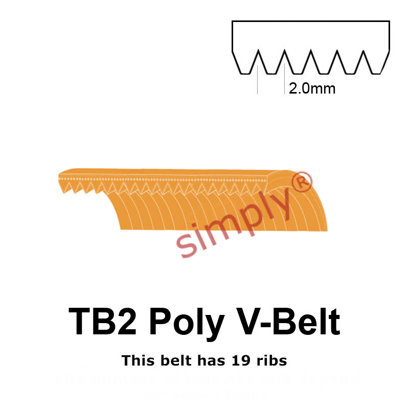 TB2-327 Megadyne Megarib Polyurethane Poly V-Belt 327mm/12.9 inch Length - 19 Ribs - Allow 2-3 Days