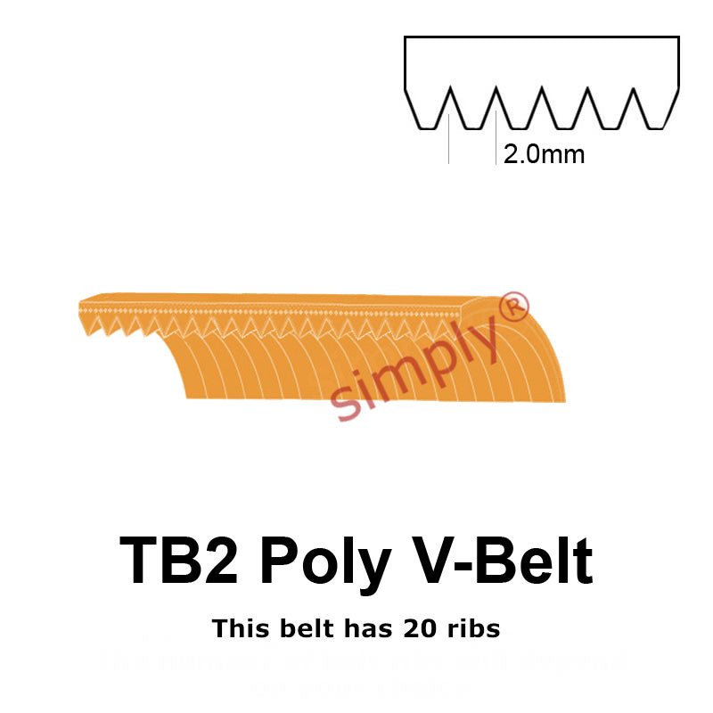 TB2-526 Megadyne Megarib Polyurethane Poly V-Belt 526mm/20.7 inch Length - 20 Ribs - Allow 2-3 Days