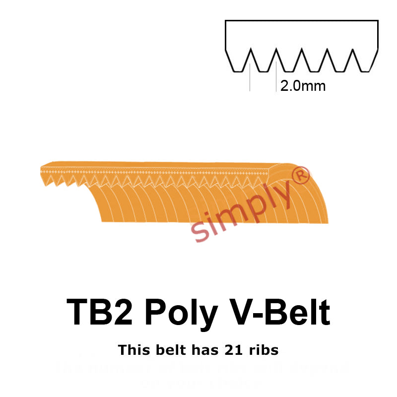 TB2-360 Megadyne Megarib Polyurethane Poly V-Belt 360mm/14.2 inch Length - 21 Ribs - Allow 2-3 Days