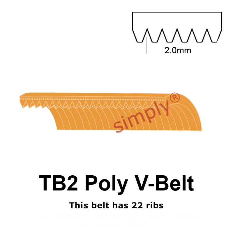 TB2-575 Megadyne Megarib Polyurethane Poly V-Belt 575mm/22.6 inch Length - 22 Ribs - Allow 2-3 Days