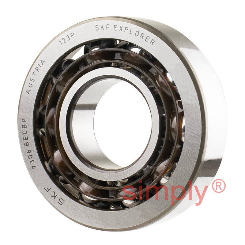 SKF 7306BECBP Single Row Angular Contact Ball Bearing 30x72x19mm