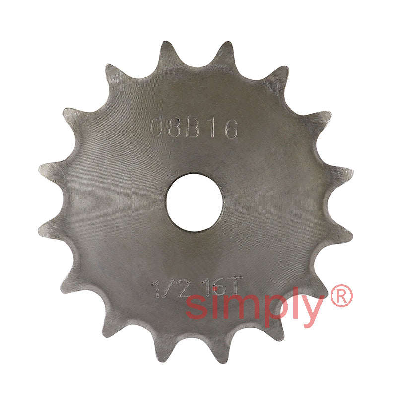 16 Tooth 08B Simplex Pilot Bore Sprocket for 1/2 inch Pitch Chain