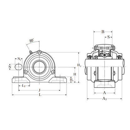 NTN C-UCP215D1 Metric Cast Iron Two Bolt Pillow / Plummer Block Housing with 75mm Bore Insert with Cast Iron Cover - Open Version - Allow 2-3 Days
