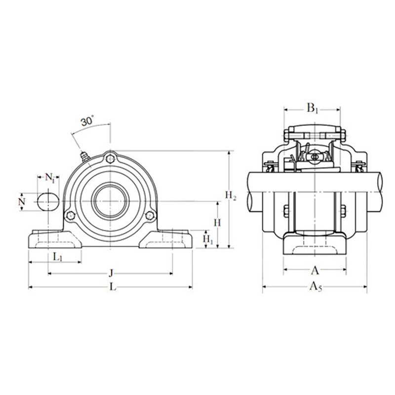 NTN C-UKPX11D1/H2311X Metric Cast Iron Two Bolt Pillow / Plummer Block Housing with Cast Iron Cover - Open Version - Insert and Adaptor Sleeve Fits 50mm Shaft - Allow 2-3 Days