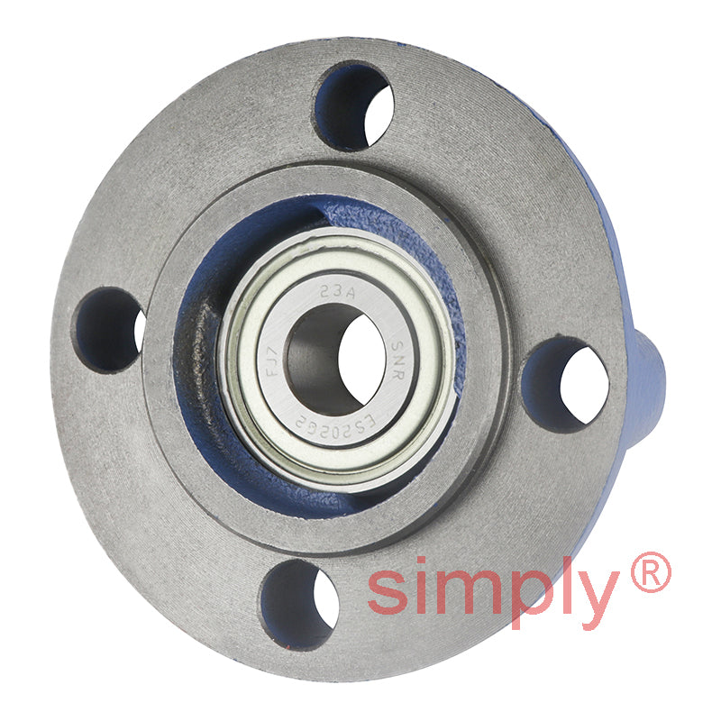 SNR ESFC202 Metric Four Bolt Cast Iron Round Flanged Housing with 15mm Eccentric Collar Insert