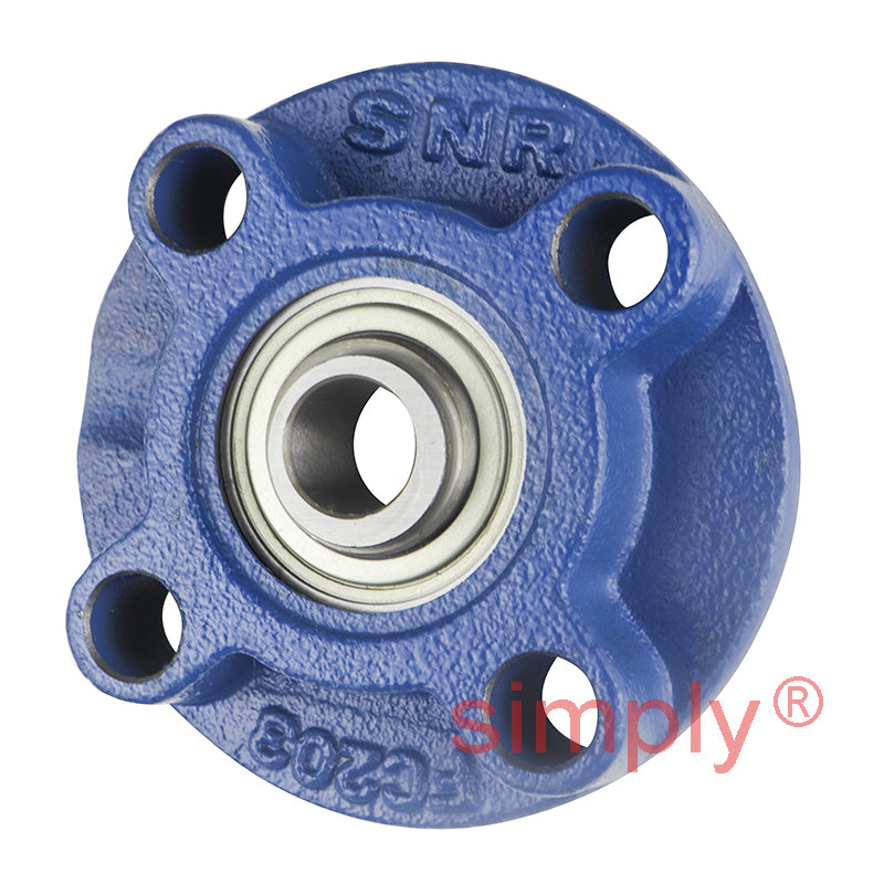 SNR ESFC202 Metric Four Bolt Cast Iron Round Flanged Housing with 15mm Eccentric Collar Insert