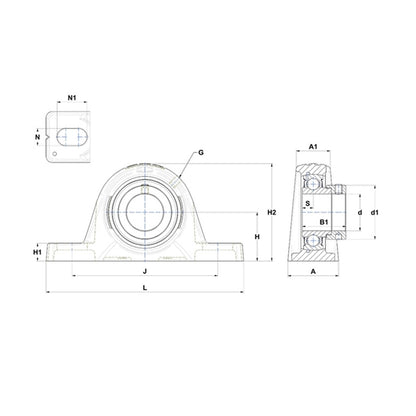 SNR ESPLE207 Metric Cast Iron Two Bolt Pillow / Plummer Block Housing with 35mm Eccentric Collar Insert - Allow 2-3 Days