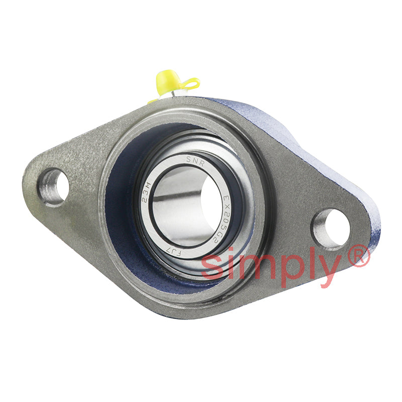 SNR EXFLZ205 Metric Two Bolt Cast Iron Oval Housing with 25mm Bore Eccentric Collar Insert