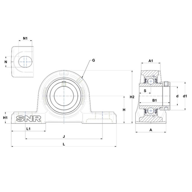 SNR EXP209 Metric Cast Iron Two Bolt Pillow / Plummer Block Housing with 45mm Eccentric Collar Insert - Allow 2-3 Days