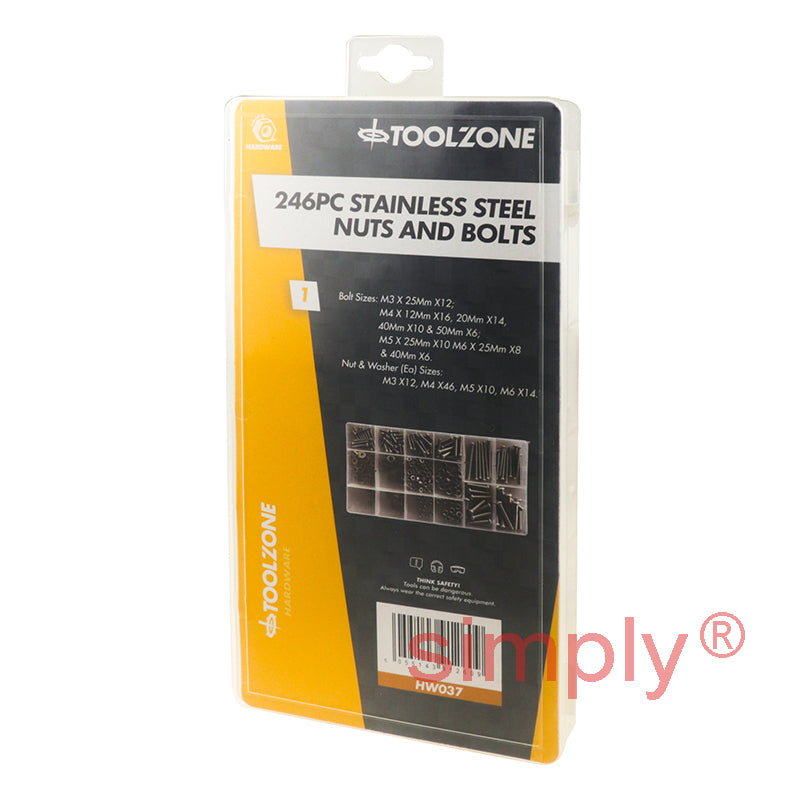 246 Piece Metric Stainless Steel Nut And Bolt Kit