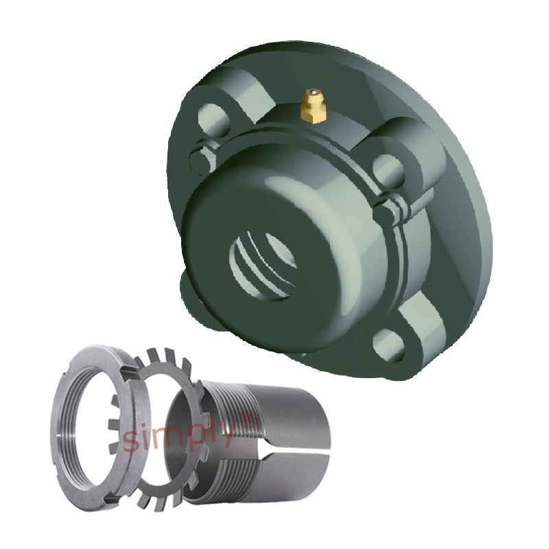 NTN CM-UKFC206SD1/HS2306 Imperial Four Bolt Cast Iron Round Flanged Housing with Cast Iron Cover - Closed Version - Insert and Adaptor Sleeve Fits 7/8 inch Shaft - Allow 2-3 Days