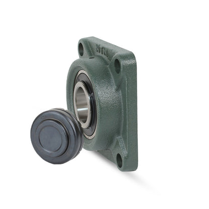 NTN SM-UKF212D1/H2312X Metric Four Bolt Square Cast Iron Housing with Steel Plate Cover - Closed Version - Insert and Adaptor Sleeve Fits 55mm Shaft - Allow 2-3 Days