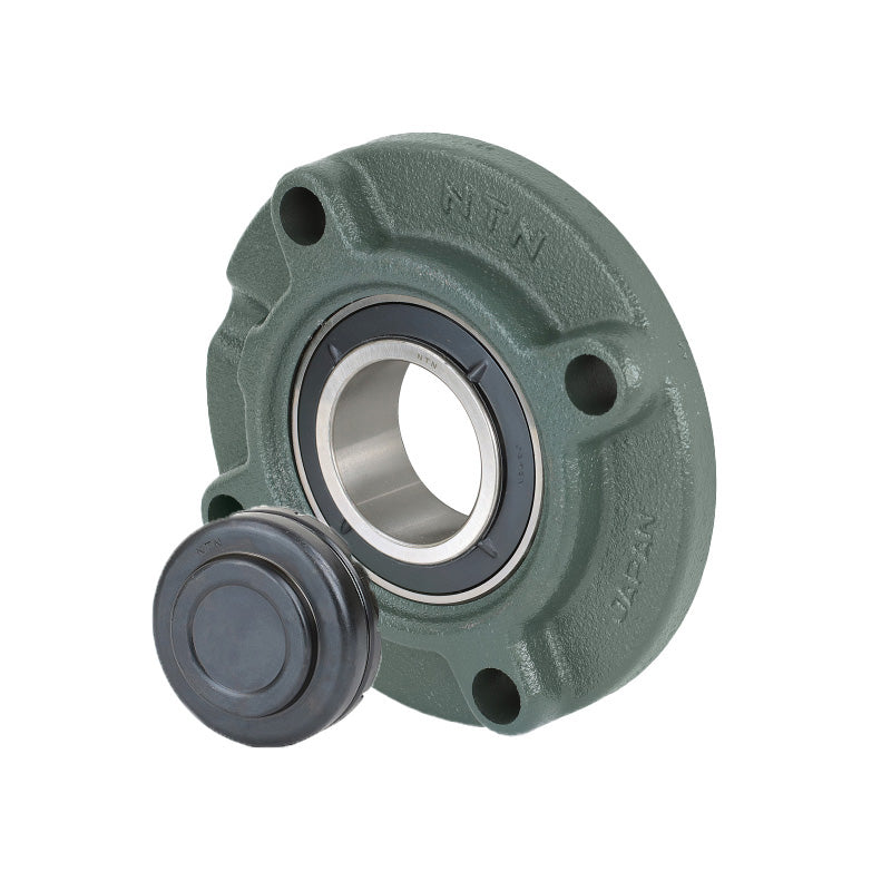 NTN SM-UKFC211D1/H2311X Metric Four Bolt Cast Iron Round Flanged Housing with Steel Plate Cover - Closed Version - Insert and Adaptor Sleeve Fits 50mm Shaft - Allow 2-3 Days