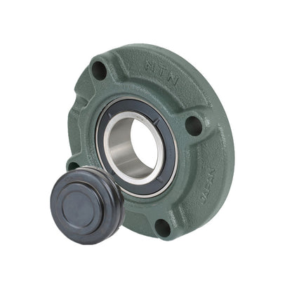 NTN SM-UKFC211ED1/HE2311XY Imperial Four Bolt Cast Iron Round Flanged Housing with Steel Plate Cover - Closed Version - Insert and Adaptor Sleeve Fits 2 inch Shaft - Allow 2-3 Days