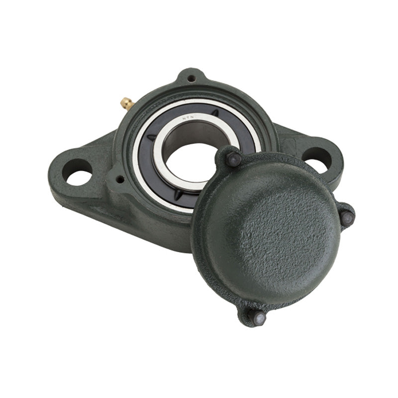 NTN SM-UKFL208D1/HE2308X Imperial Two Bolt Cast Iron Oval Housing with Steel Plate Cover - Closed Version - Insert and Adaptor Sleeve Fits 1-1/4 inch Shaft - Allow 2-3 Days