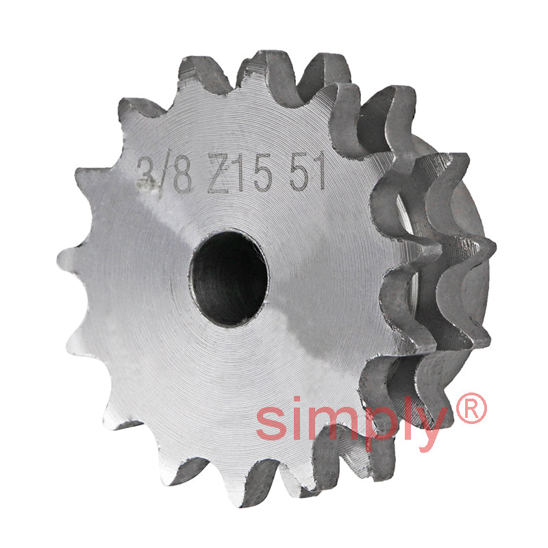 15 Tooth 06B Duplex Pilot Bore Sprocket for 3/8 inch Pitch Chain