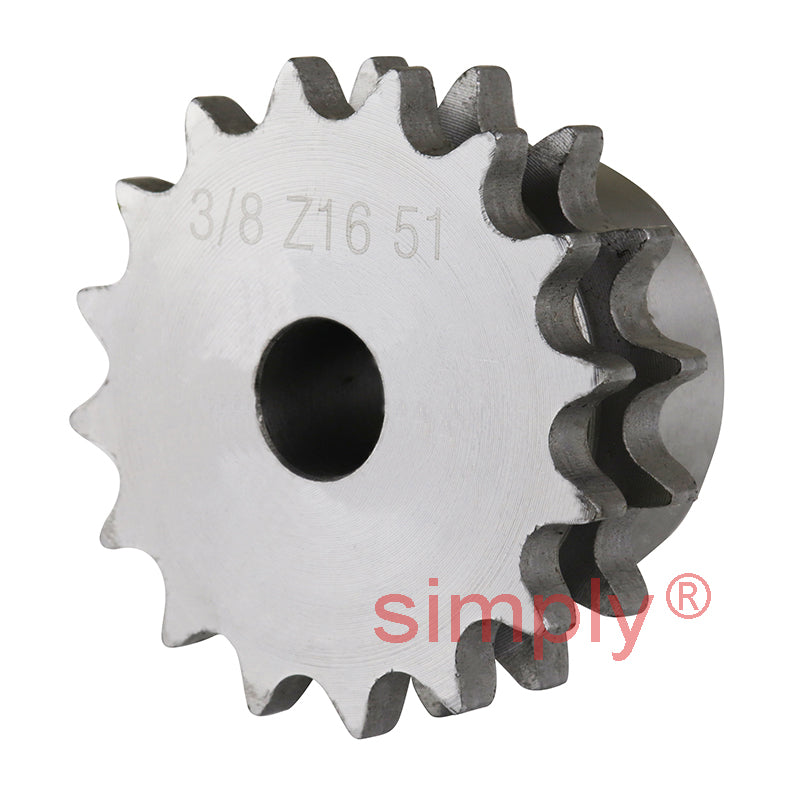16 Tooth 06B Duplex Pilot Bore Sprocket for 3/8 inch Pitch Chain