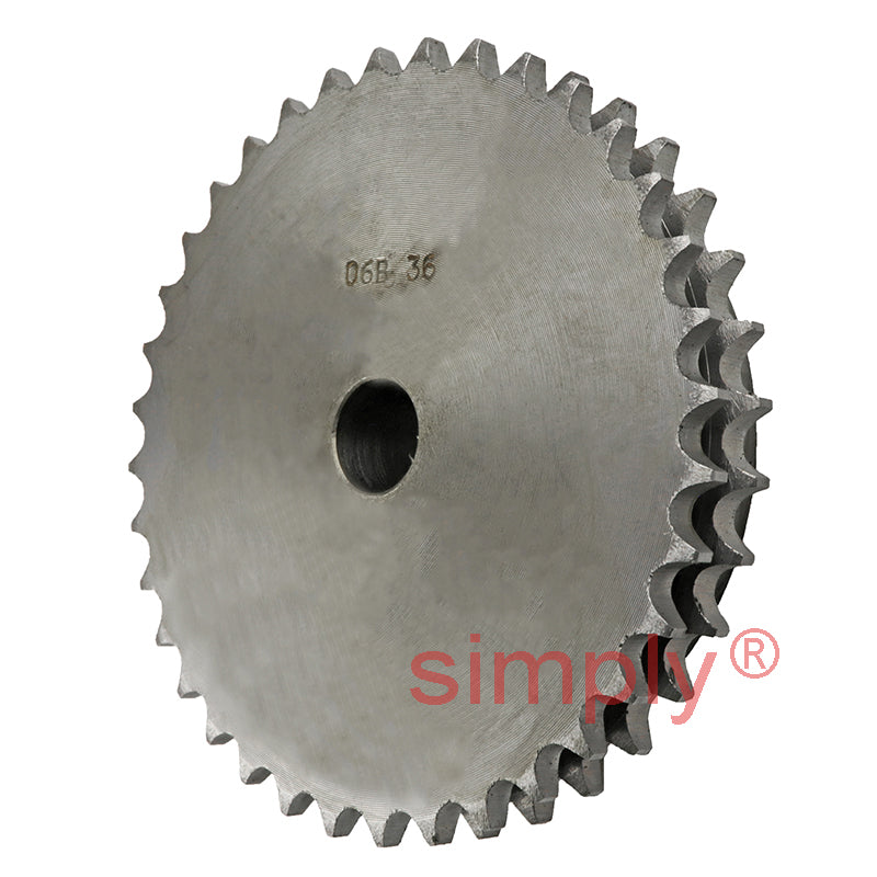 36 Tooth 06B Duplex Pilot Bore Sprocket for 3/8 inch Pitch Chain