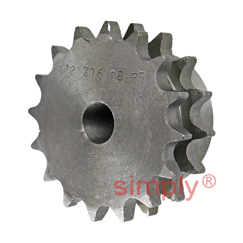 16 Tooth 08B Duplex Pilot Bore Sprocket for 1/2 inch Pitch Chain