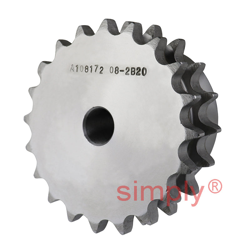 20 Tooth 08B Duplex Pilot Bore Sprocket for 1/2 inch Pitch Chain