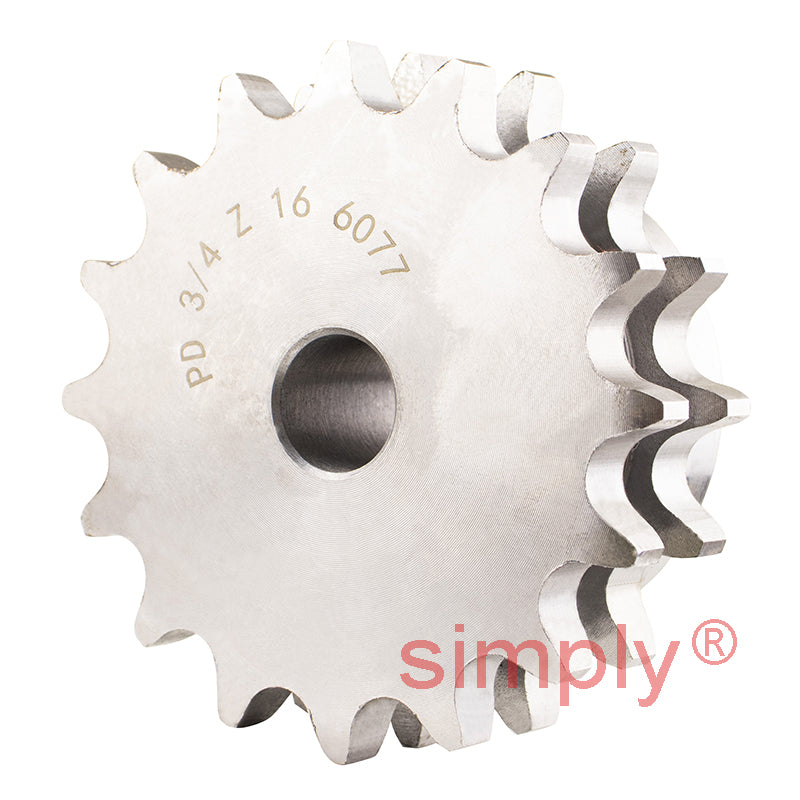 16 Tooth 12B Duplex Pilot Bore Sprocket for 3/4 inch Pitch Chain