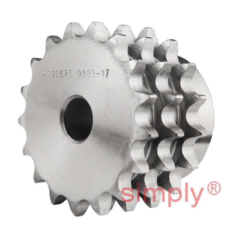 17 Tooth 08B Triplex Pilot Bore Sprocket for 1/2 inch Pitch Chain