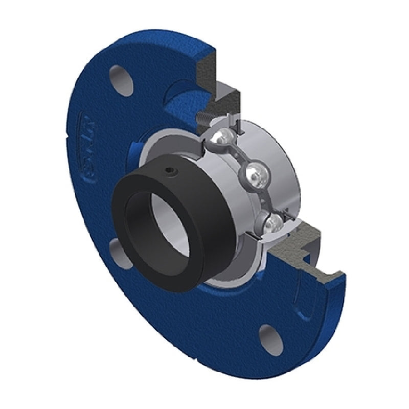 SNR EXFCE209 Metric Four Bolt Cast Iron Round Flanged Housing with 45mm Eccentric Collar Insert - Allow 2-3 Days