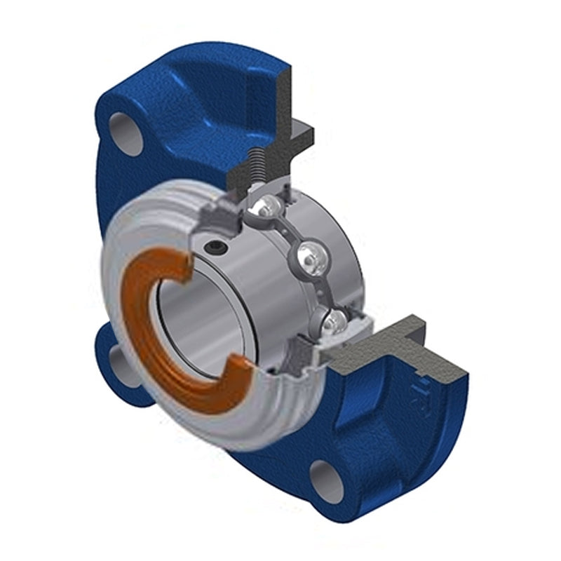 SNR UCFC212CO Metric Four Bolt Cast Iron Round Flanged Housing with 60mm Insert with Narrow Steel Plate Cover - Open Version - Allow 2-3 Days