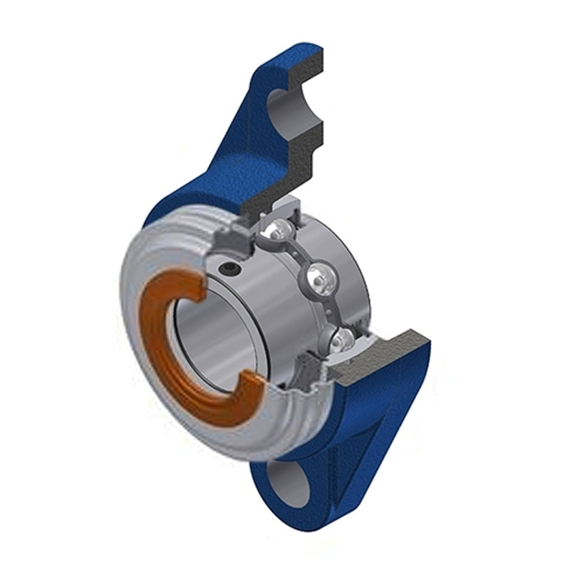 SNR UCFL206CC Metric Two Bolt Oval Cast Iron Flange Housing with 30mm Bore Insert with Narrow Steel Plate Cover - Closed Version - Allow 2-3 Days