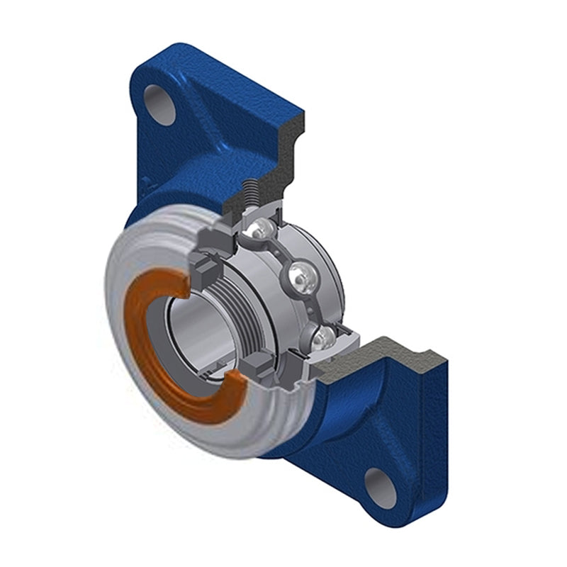 SNR UKF210HCO Metric Four Bolt Square Cast Iron Housing Insert with Narrow Steel Plate Cover and Adaptor Sleeve Fits 45mm Shaft - Open Version - Allow 2-3 Days