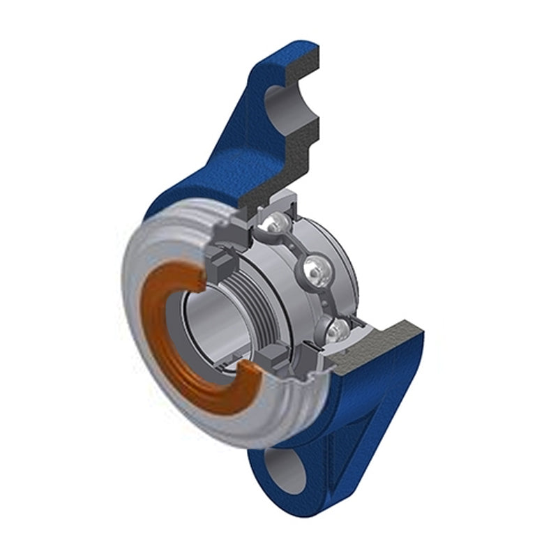 SNR UKFL212HCC Metric Two Bolt Cast Iron Oval Housing with Narrow Steel Plate Cover - Closed Version - Insert and Adaptor Sleeve Fits 55mm Shaft - Allow 2-3 Days