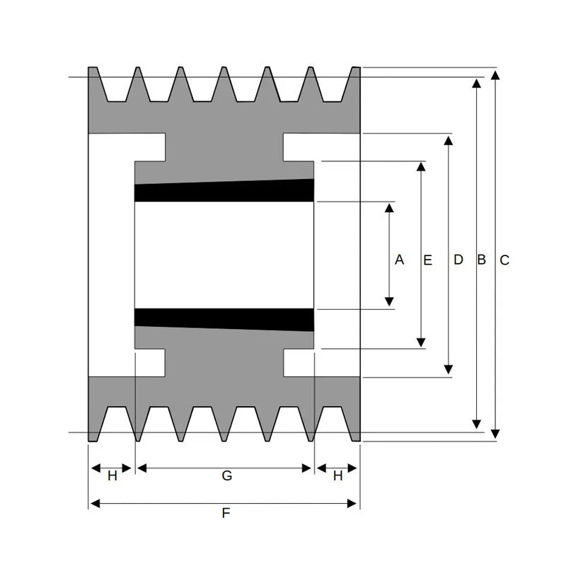 PowerDrive 560X6SPA 560mm Pitch Diameter SPA Section Tapered Locking Bush Type Pulley with 6 Grooves (Bush not Incl.) - Allow 2-3 Days