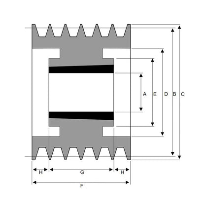 PowerDrive 450X6SPA 450mm Pitch Diameter SPA Section Tapered Locking Bush Type Pulley with 6 Grooves (Bush not Incl.) - Allow 2-3 Days