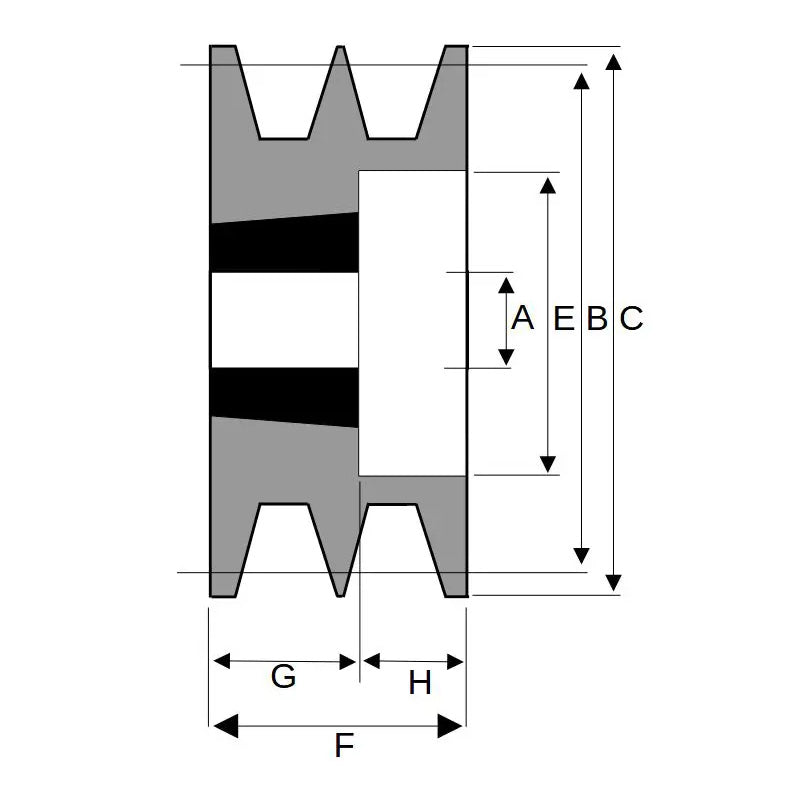 150X2SPB 150mm Pitch Diameter SPB Section Tapered Locking Bush Type Pulley with 2 Grooves (Bush not Incl.)