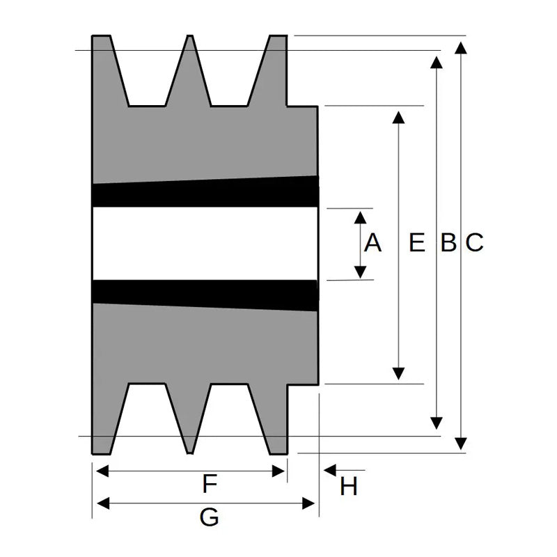 160X2SPZ 160mm Pitch Diameter SPZ Section Tapered Locking Bush Type Pulley with 2 Grooves (Bush not Incl.)