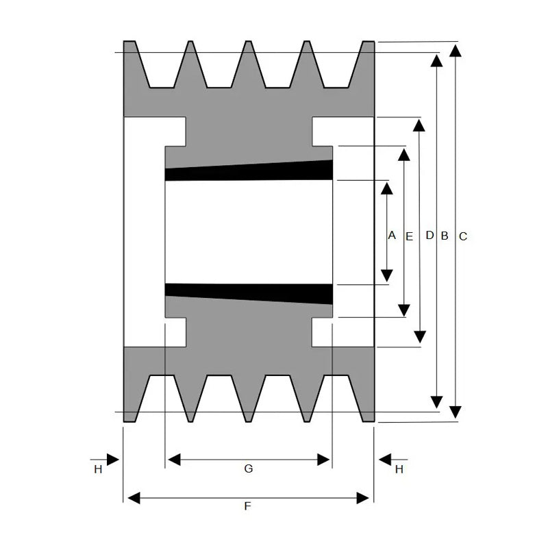 190X4SPZ 190mm Pitch Diameter SPZ Section Tapered Locking Bush Type Pulley with 4 Grooves (Bush not Incl.)