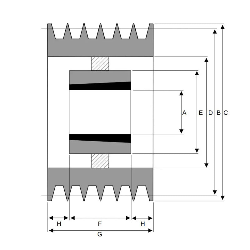 500X6SPZ 500mm Pitch Diameter SPZ Section Tapered Locking Bush Type Pulley with 6 Grooves (Bush not Incl.)