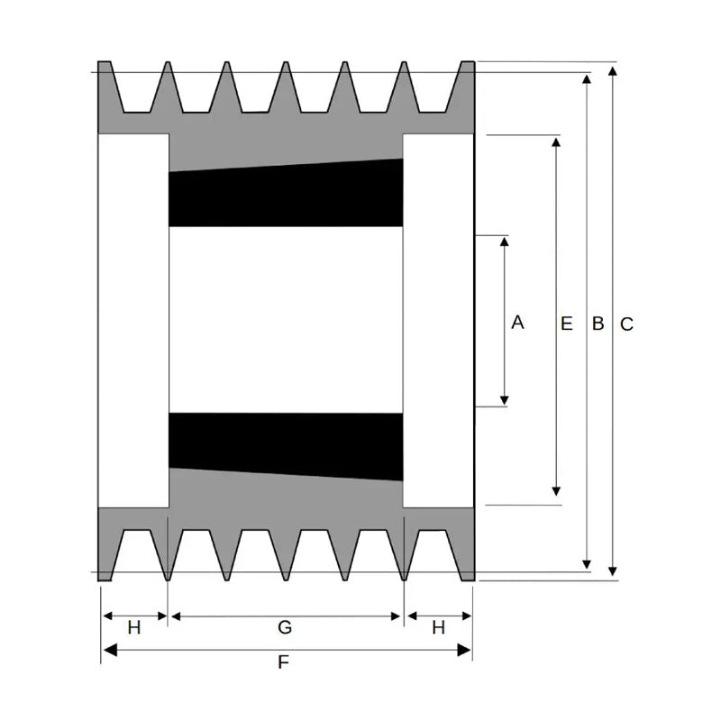 125X6SPZ 125mm Pitch Diameter SPZ Section Tapered Locking Bush Type Pulley with 6 Grooves (Bush not Incl.)