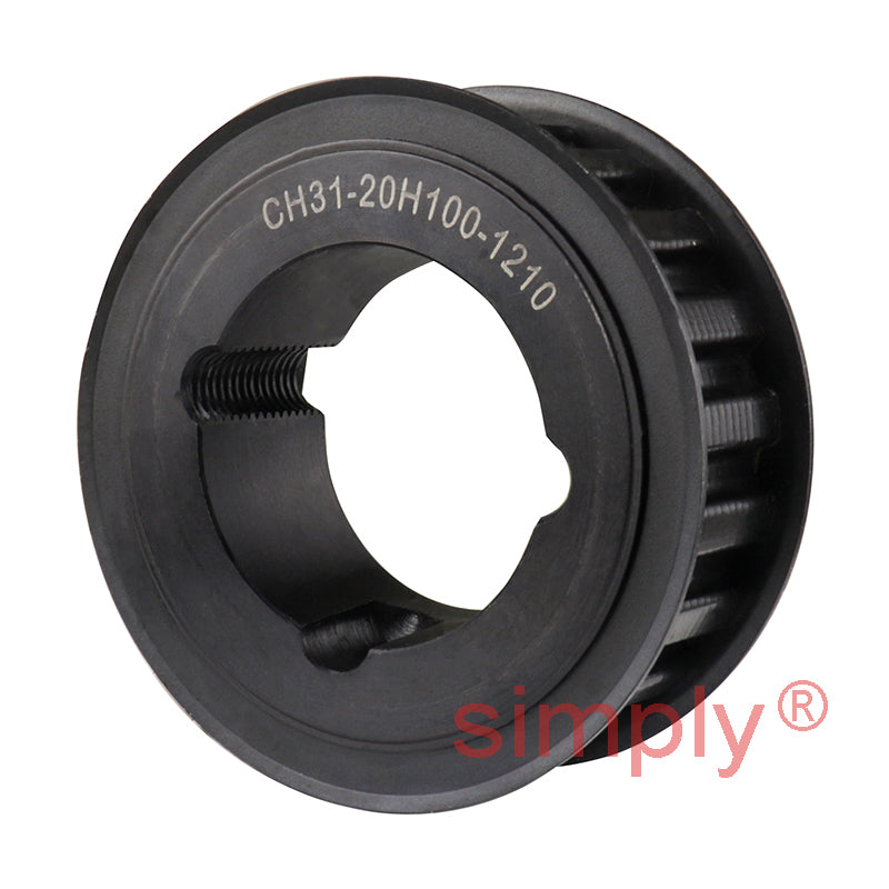 TL20-H-100F - 1/2 inch Pitch 20 Tooth Flanged Tapered Bore Steel Timing Pulley for 1 inch Wide Belts